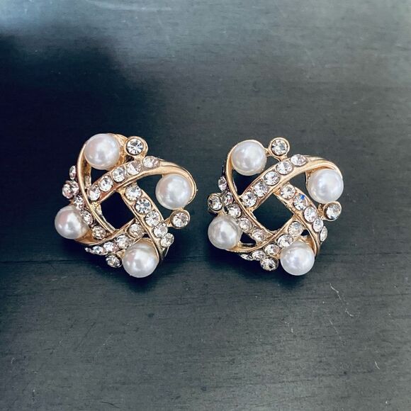 NWT 3-pair Gold Crystal Jeweled Earrings Lot - Picture 6 of 7